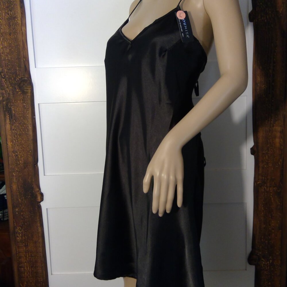 Youmita Women's Black Satin Lingerie Set Medium